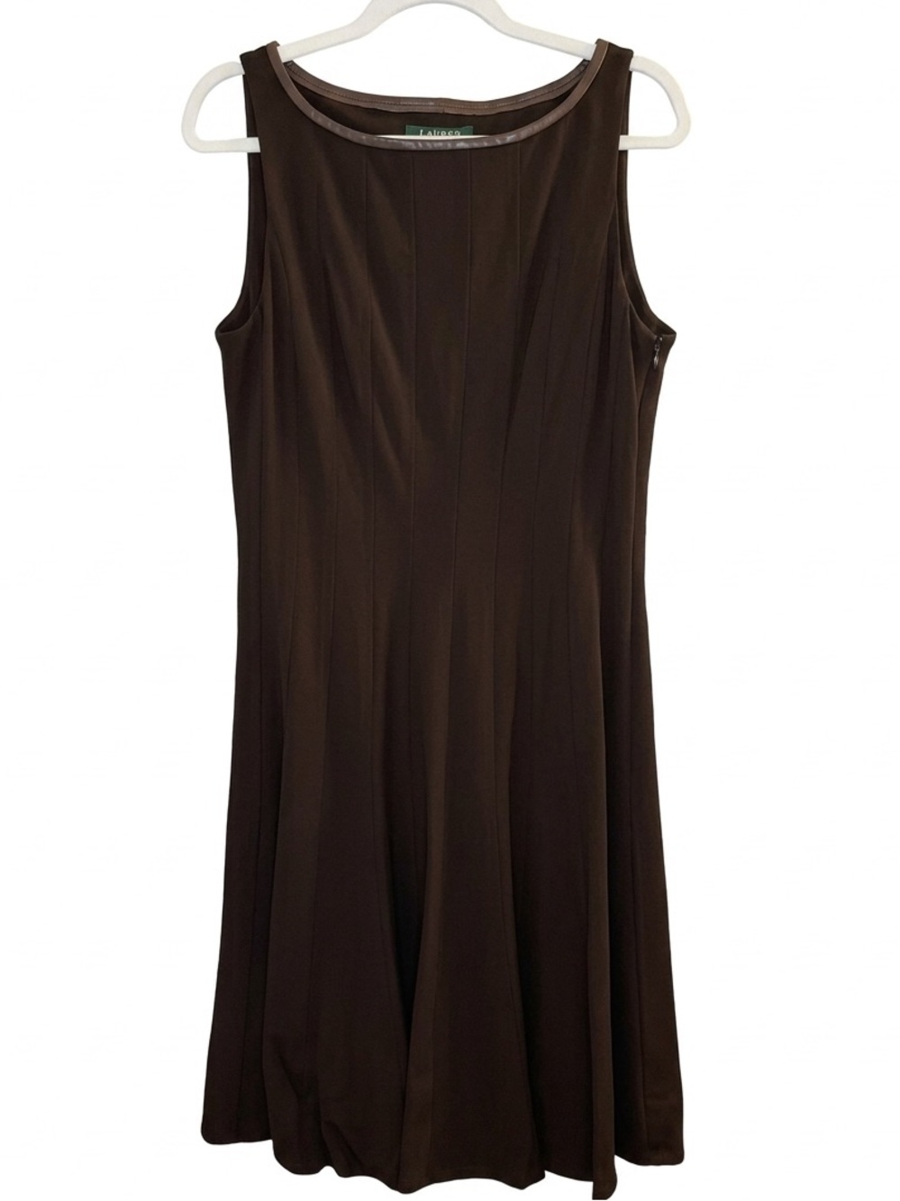 Lauren Ralph Lauren black sleeveless fit and flare boat neck lamb leather dress